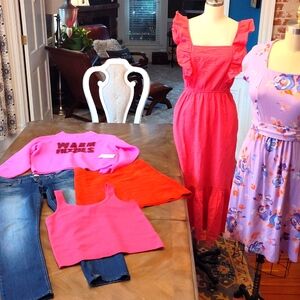 Season refresh clothing lot dresses Mudd jeans fuzzy pink sweater skirt M/L 11
